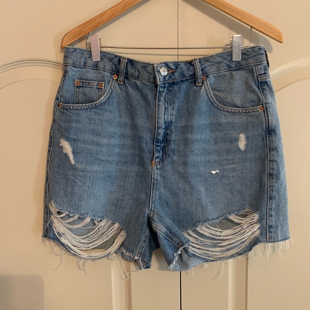 High Waisted Distressed Mom Shorts